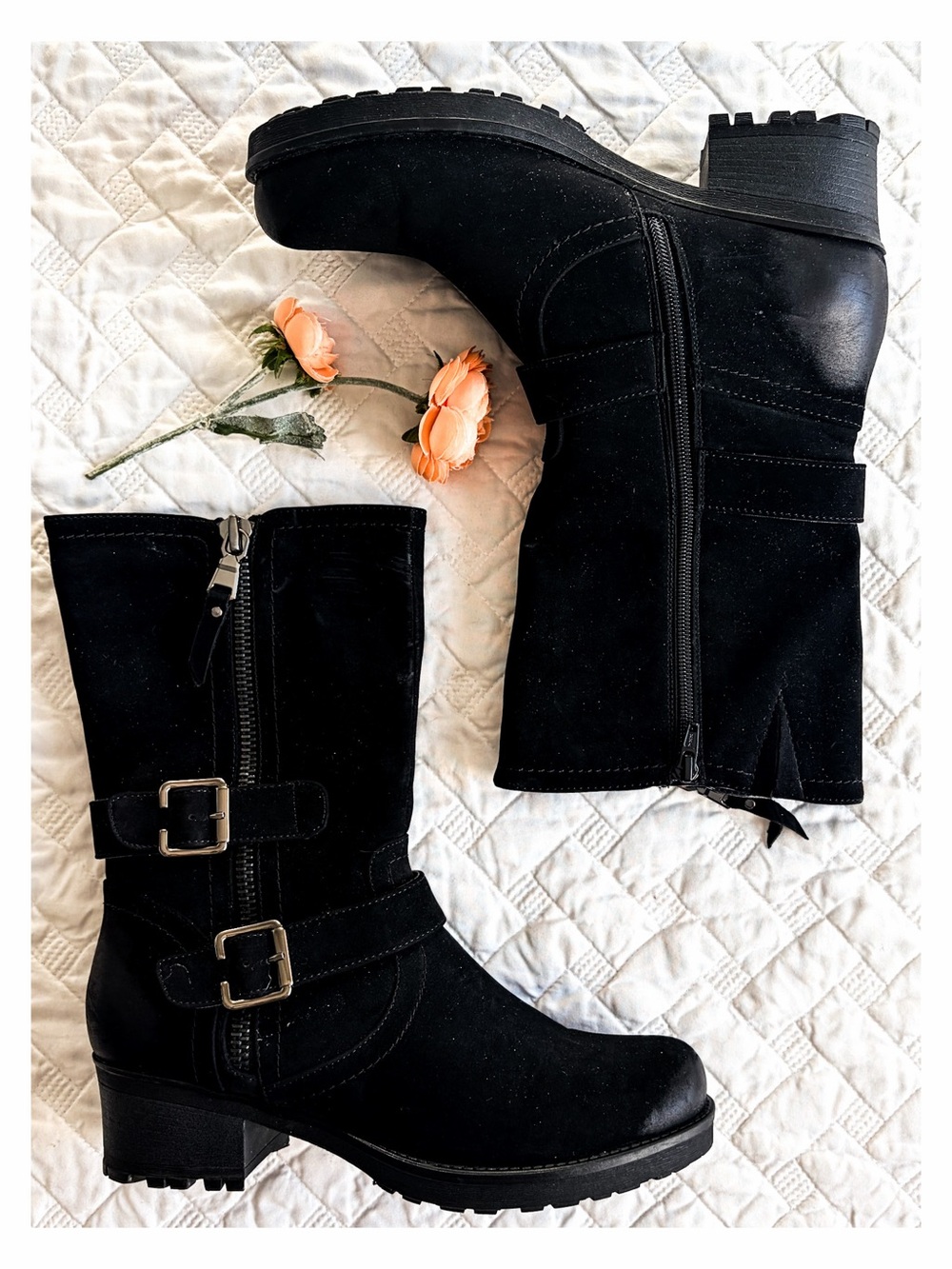 White Mountain Birch Black Suede Moto Boots 9.5